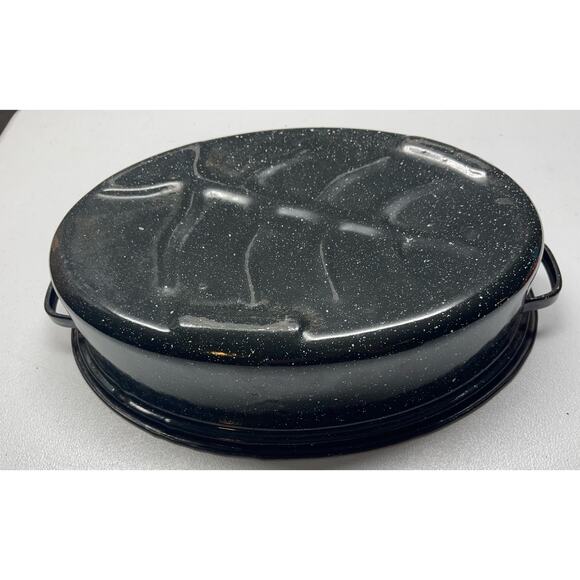 Granite Ware Small Roasting Pan with Lid 15” X 6” Oval Black Domed Lid - Picture 7 of 7